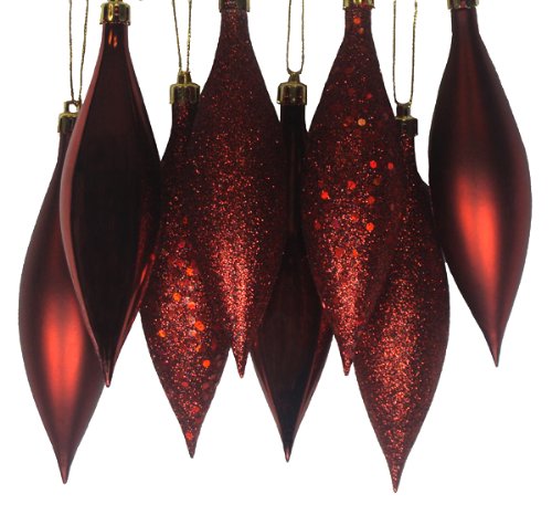 8ct Burgundy Shatterproof 4-Finish Finial Drop Christmas Ornaments 5.5″