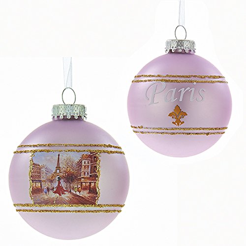 Kurt Adler 80mm Glass Pink Paris Ball Ornament