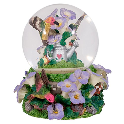 Hummingbirds Purple Flowers Garden Glass Musical Snow Globe Plays Tune A Few of My Favorite Things
