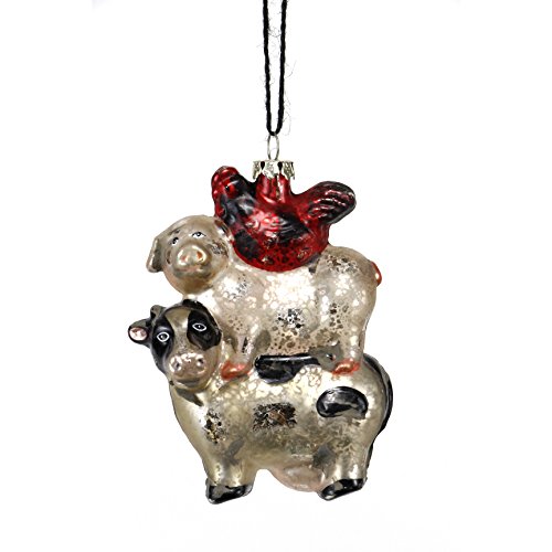 Sage & Co. XAO19096MU Antiqued Glass Cow Pig Hen Ornament (6 Pack)