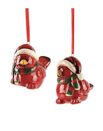 Blossom Bucket Cardinals Ornaments with Scarves/Hats Christmas Decor (Set of 2), 2-3/4″ High
