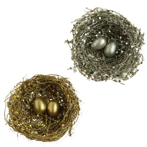 RAZ Imports – Gold and Tiffany Bird’s Nest Clip-On Christmas Tree Ornaments – Set of 2