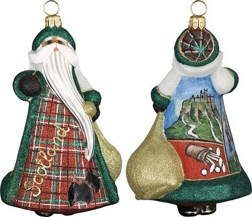 (Ship from USA) Scotland Scottish Santa with Castle Polish Glass Glitterazzi Christmas Ornament /ITEM#H3NG UE-EW23D270131
