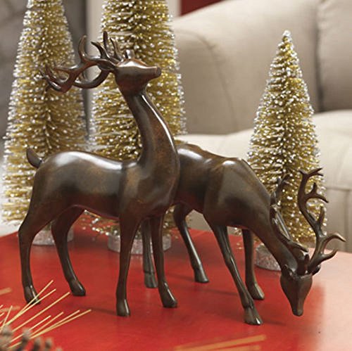 RAZ Imports 12 inch Mahogany Deer Reindeer Set/2 Christmas Beautiful! NEW!