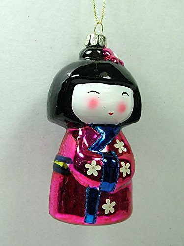 Glass Pink Kokeshi Japanese Doll Japan One Hundred 80 Degrees Christmas Ornament