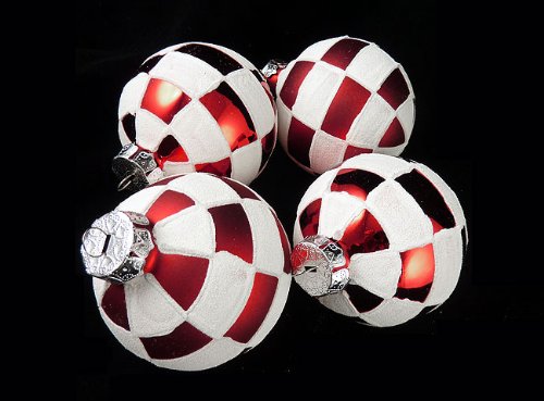 4ct Peppermint Twist Shatterproof White & Red Check Christmas Ornaments 3″