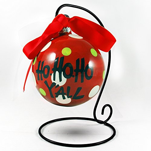 5″ Hand Painted “Ho Ho Ho Y’all” Glass Hanging Christmas Tree Ornament