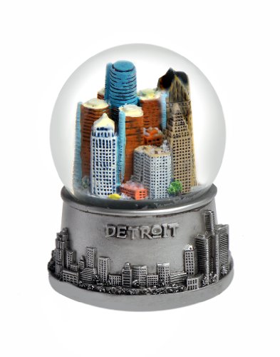 Detroit Snow Globe with Skyline and Silver Base 3.5″ (65mm Glass Globe) from Detroit Snow Globes Collection