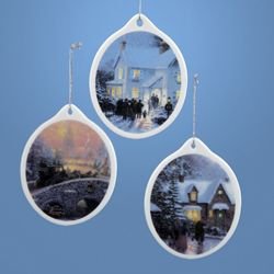 Kurt S. Adler – Thomas Kinkade Porcelain Disc Ornament – 3 Assorted Winter Scenes