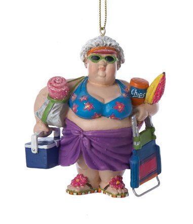 3.25″ Beach Party Bathing Beauty Older Lady with Beach Accessories Christmas Ornament