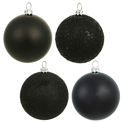 Vickerman 19636 – 4″ Black Shiny Matte Glitter Sequin Ball Christmas Tree Ornament (12 pack) (N591017A)