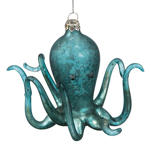 Teal Green Octopus Glass Christmas Holiday Ornament