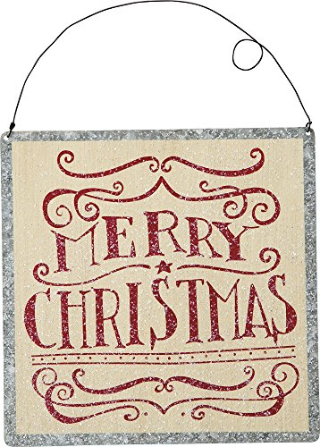 Merry Christmas Tin Ornament Sign by Primitives By Kathy 7″ Square