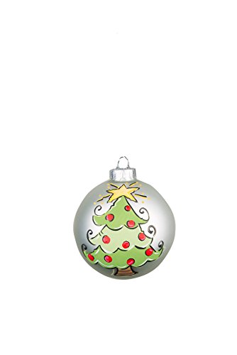 Glory Haus Christmas Tree White Glass Ball Ornament, 4″