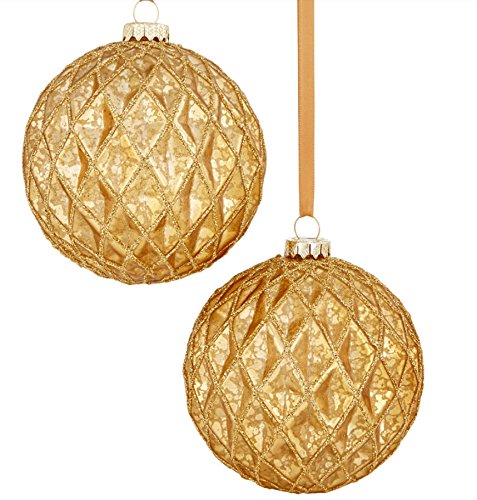 Holiday Lane Set of 2 Matte Gold Faceted Ornaments