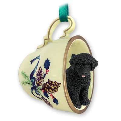 Portuguese Water Dog Tea Cup Green Holiday Ornament