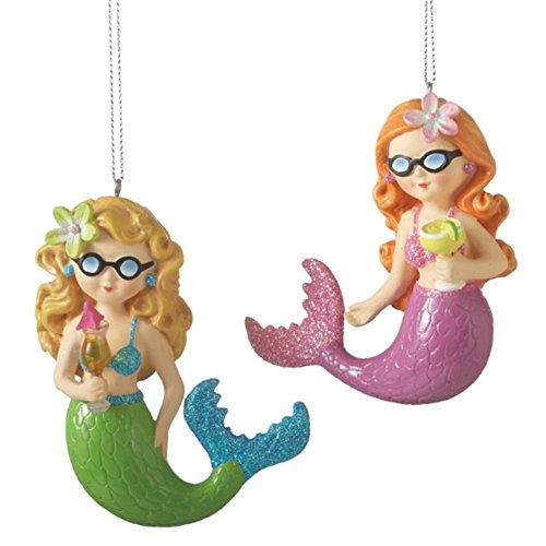 Playful Mermaids with Cocktails Ornaments Set of 2