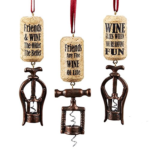 Kurt Adler 4.25″ Resin Corkscrew Ornament 3/asstd: “friends Are The Wine OF Life”, “wine Flies When Youre Having Fun” & “friends & Wine The Older The Better”.