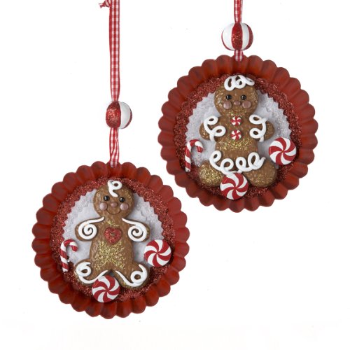 Kurt Adler 4-Inch Resin Gingerbread Boy and Girl in Pan Ornaments, Set of 2