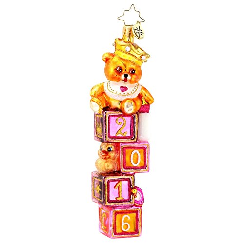Christopher Radko 2016 Tip Top Teddy Baby Girl Christmas Ornament – 5.5″H.