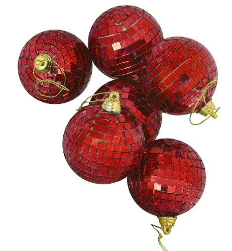 Vickerman 6 Count Lust Red Mirrored Glass Disco Ball Christmas Ornaments, 2″
