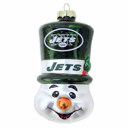 NFL New York Jets Blown Glass Top Hat Snowman Ornament