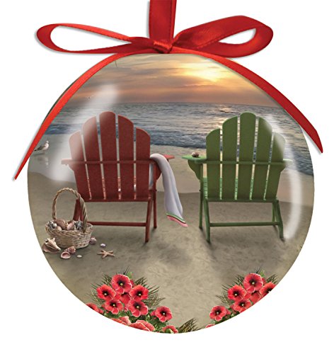 Adirondack Chairs and Hibiscus on the Beach, Basket of Shells High Gloss Resin Christmas Ornament