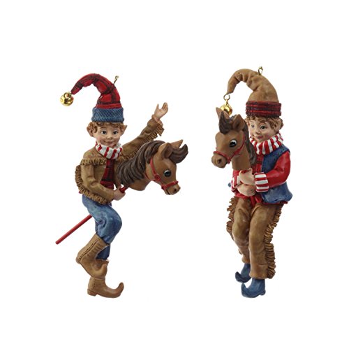 5″ Cowboy Elf on Stick Pony Ornament (Set of Two)