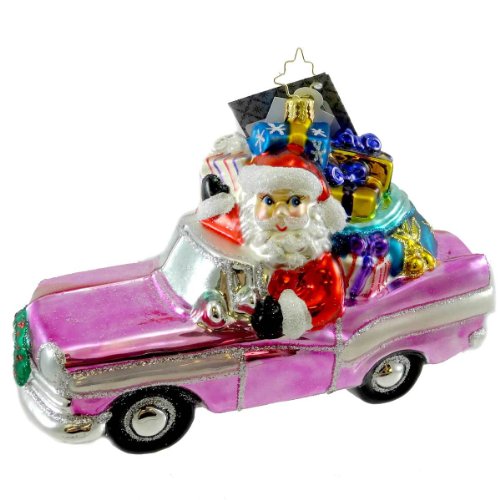 Christopher Radko RIDING IN STYLE Blown Glass Ornament Car Convertible Santa