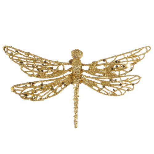 6″ Gold Glittered Dragonfly Clip-On Christmas Ornament