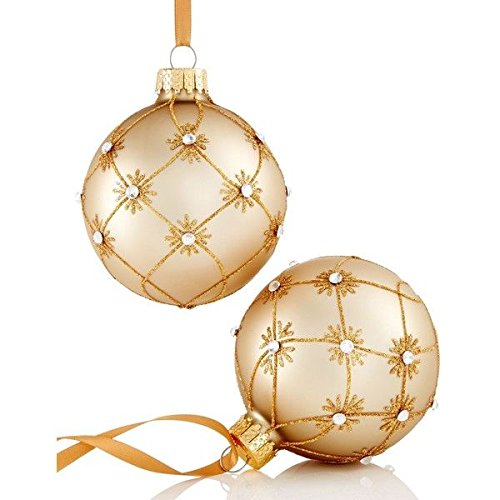 Holiday Lane Set of 2 Gold with Glitter Swirl Burst Ornaments