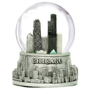 Musical Silver Chicago Skyline Snow Globe with Sculpture Base, 5.5 Inch