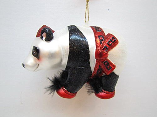 December Diamonds Blown Glass Ornament – Panda with Red Shoes