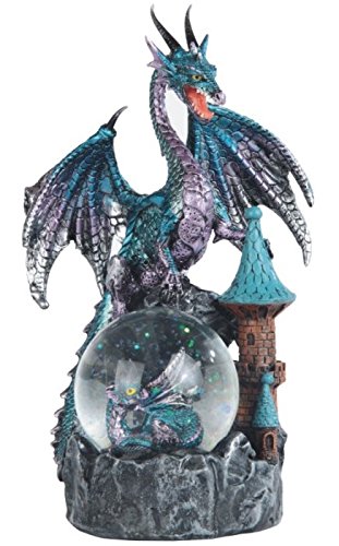 StealStreet SS-G-71503 Metallic Dragon And Castle Snow Globe Figurine Aqua Blue, 8″
