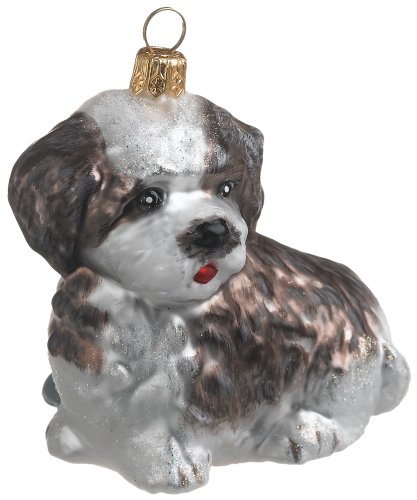 Shih Tzu Dog Christmas Ornament (White/Gray) created by European artisans for ORNAMENTS TO REMEMBER