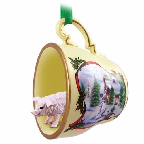Conversation Concepts Pig Pink Tea Cup Snowman Holiday Ornament