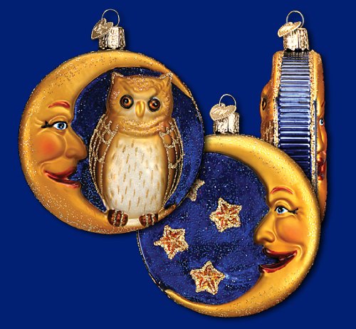 OWL & Crescent Moon Classic Vintage-style Halloween Ornament Old World Christmas