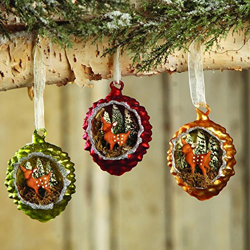 Bethany Lowe Fawn in Pinecone Ornaments, 3 Colors in Set