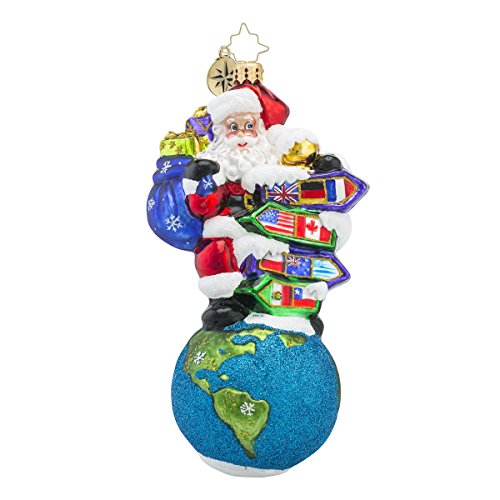 Christopher Radko Santa’s Big Adventure Travel Themed Glass Christmas Ornament – 6.5″h.