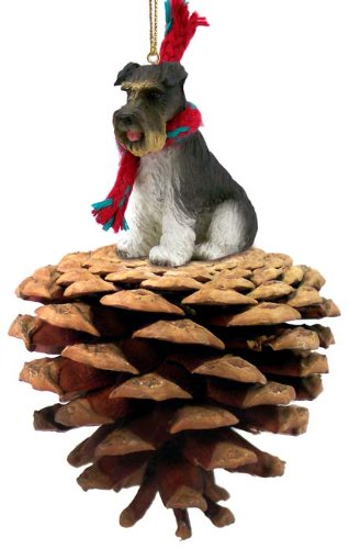 Gray Schnauzer Uncropped Pinecone Christmas Ornament