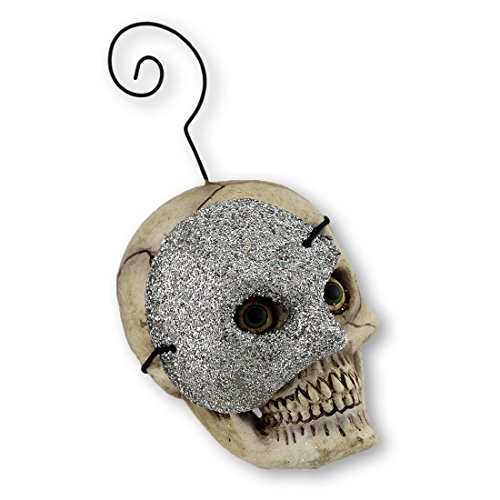 Bethany Lowe Skull with Silver Mask Ornament/Placecard Holder
