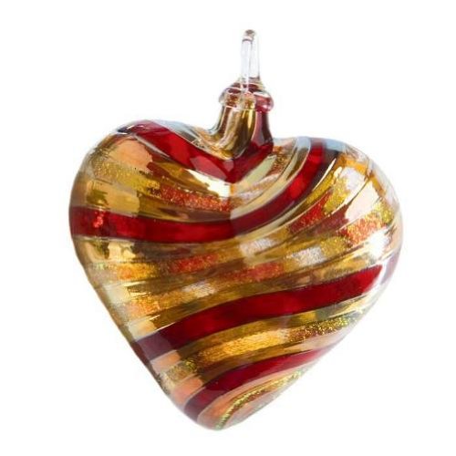 Glass Eye Studio Designer Red-Gold Twist Heart Ornament