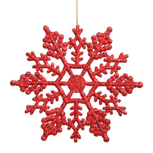 Vickerman Plastic Glitter Snowflake, 4-Inch, Red, 24 Per Box
