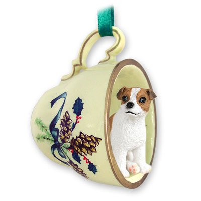 Jack Russell Terrier Brown & White W/smooth Coat Tea Cup Green Holiday Ornament