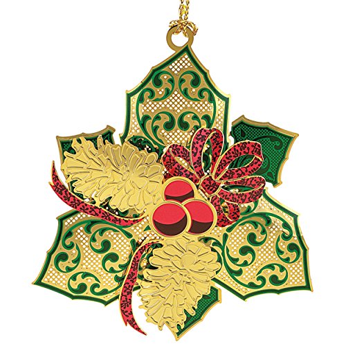New 24K Gold Elegant Holly Christmas Tree Ornament