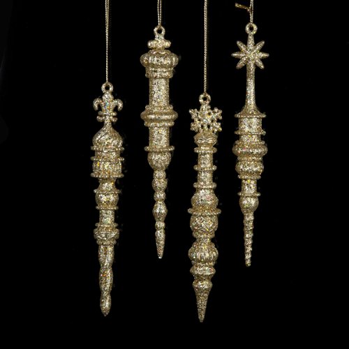 6.5″ Acrylic Gold Glitter Icicle Ornament Set OF 4