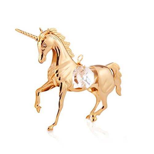 24K Gold Plated Crystal Studded Unicorn Ornament by Matashi