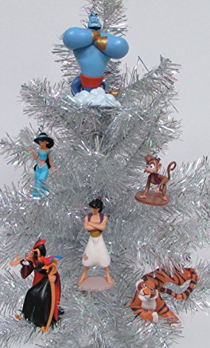 Disney ALADDIN 6 Piece Christmas Ornament Set Featuring Aladdin, Jasmine, Genie, Abu, Rajah, and Jafar with Iago, Ornaments Average 2″ to 4″ Tall