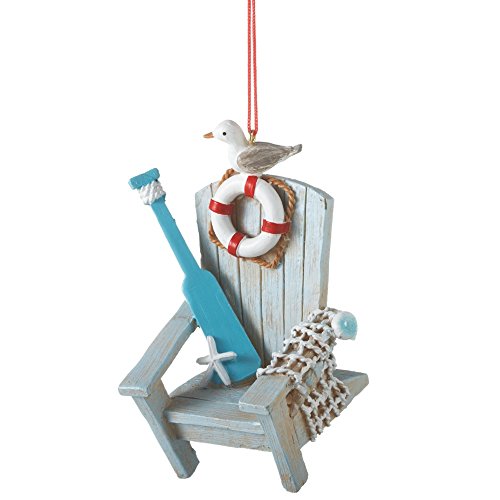3.25″ Beach Party Light Blue Adirondack Chair with Oar and Seagull Christmas Ornament