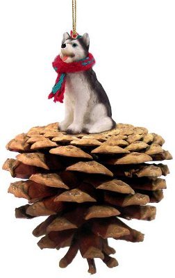 Black & White w/Blue Eyes Husky Pinecone Christmas Ornament by Conversation Concepts
